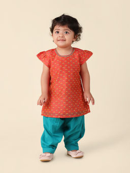 Fabindia - Silk Rust Printed Round Neck Girls Salwar Kurta (Set of 2)