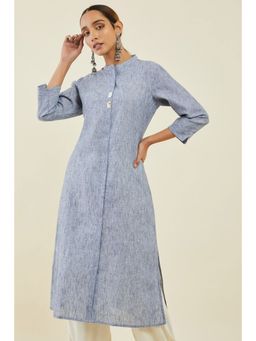 Soch - Grey Linen Straight Kurta With Shell Button Embellishments