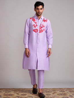 Abhishti Lavender Gulmohar Classic Collar Straight Kurta