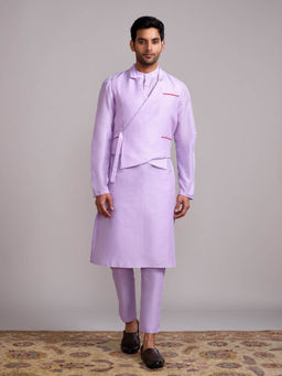 Abhishti Lavender Gulmohar Overlapped Jacket with Mandarin Collar Straight Kurta (Set of 2)
