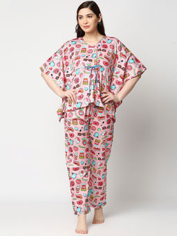 Pyjama Party - Feminist Womens Cotton Kaftan Pyjama Set - Pink