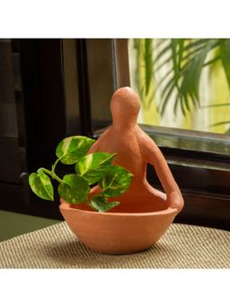 ExclusiveLane - Spirit of Earth Handmade and Hand Painted Planter Pot In Terracotta (6 Inches)