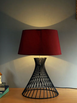 Homesake - Metal Spiral Table Lamp Black Red Shade
