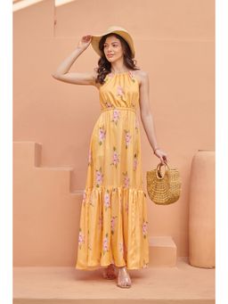 Pasha India - Jasmine Yellow Tiered Fit Satin Maxi Dress