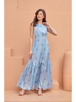 Pasha India - Light Blue Tiered Fit Satin Maxi Dress