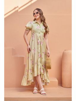 Pasha India - Summer Green Buttoned Satin Midi Dress