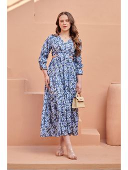 Pasha India - Space Blue Side Cut Satin Maxi Dress