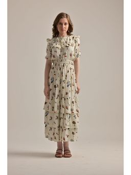 THE SAMOA - White Bird Print Long Dress