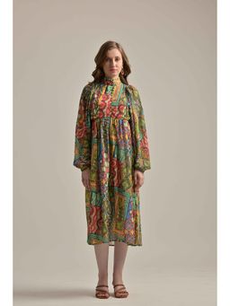 THE SAMOA - Multi-Color Turtle Neck Geometric Print Dress