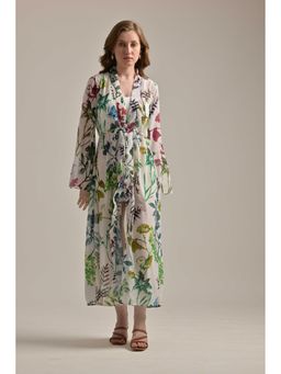 THE SAMOA - White Tropical Print Kaftan Dress