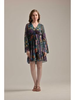 THE SAMOA - Black V-Neck Ethnic Print Mini Dress