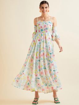 PANIT - Women Fit and Flare Printed Maxi Dresses - White