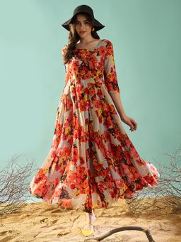 PANIT - Women Fit and Flare Printed Maxi Dresses - Multi-Color