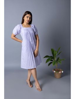 Not So Pink - Women Solid Pleated Lavender Knee Length Dress