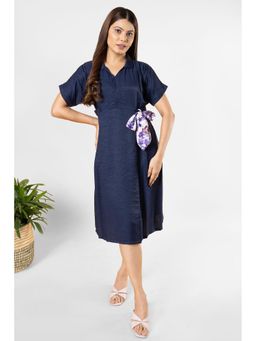Not So Pink - Blue Solid Woven Sheath Dress with Shirt Collar