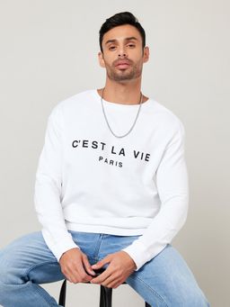 Styli - White Minimal Slogan Text Print Detail Knit Sweatshirt