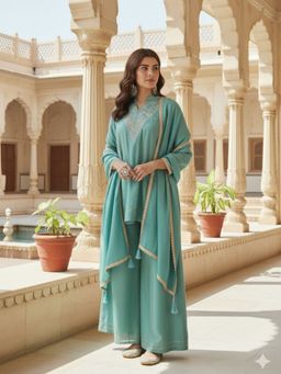 MOKOSH - Green Traditional Kurta Palazzo Set with Dupatta