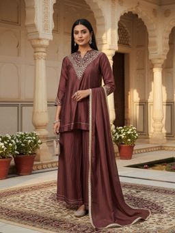 MOKOSH - Maroon Traditional Kurta Palazzo Set with Dupatta