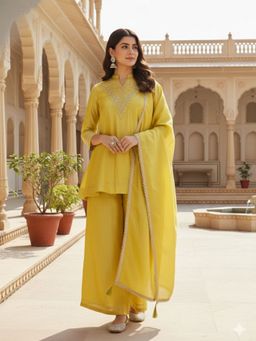 MOKOSH - Yellow Traditional Kurta Palazzo Set with Dupatta