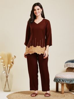 MOKOSH - Coffee Brown Embroidered Kurta with Pant