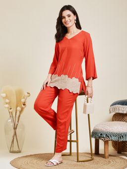 MOKOSH - Orange Embroidered Kurta with Pant