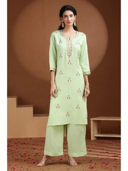 Cotton Culture - Green Pure Cotton Embroidered Kurta with Pant