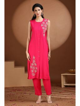 Cotton Culture - Pink Viscose Rayon Embroidered Kurta with Pant