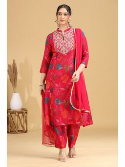 Cotton Culture - Pink Viscose Rayon Embroidered Kurta with Pant and Dupatta