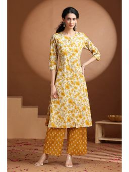 Cotton Culture - Yellow Pure Cotton Printed Kurta with Pant
