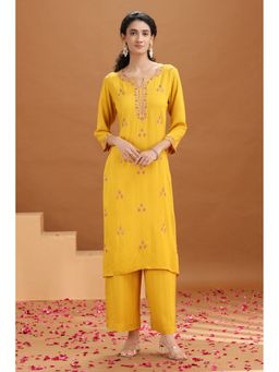 Cotton Culture - Yellow Pure Cotton Embroidered Kurta with Pant