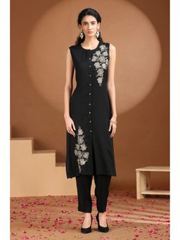 Cotton Culture - Black Viscose Rayon Embroidered Kurta with Pant
