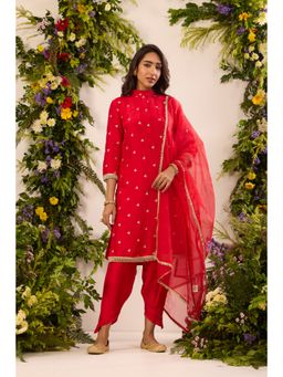 Alaya by Stage3 - Red Silk Thread Work Kurta with Pant and Dupatta