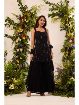 Alaya by Stage3 - Black Georgette Embellished/Sequined Kurta with Sharara and Dupatta