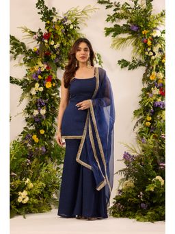Alaya by Stage3 - Navy Blue Chanderi Embellished/Sequined Kurta with Sharara and Dupatta