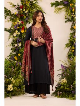 Alaya by Stage3 - Black Rayon Printed Kurta and Palazzo with Dupatta