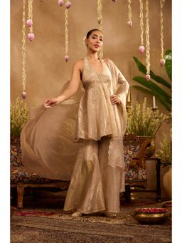 Alaya by Stage3 - Beige Organza Embellished/Sequined Kurta with Sharara and Dupatta