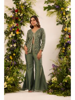 Alaya by Stage3 - Green Organza Thread Work Kurta with Sharara
