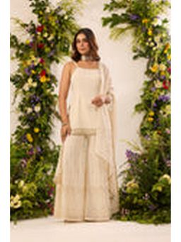 Alaya by Stage3 - Ivory Georgette Embellished/Sequined Kurta with Sharara and Dupatta