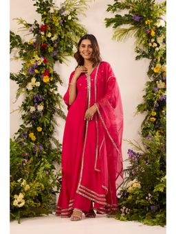 Alaya by Stage3 - Pink Silk Embroidered Anarkali Kurta and Pant with Dupatta