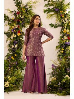 Alaya by Stage3 - Purple Chinon Embellished/Sequined Kurta with Sharara and Dupatta