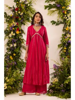 Alaya by Stage3 - Pink Georgette Embellished/Sequined Anarkali Kurta and Palazzo with Dupatta