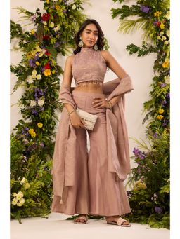 Alaya by Stage3 - Pink Organza Zardozi Blouse with Palazzo and Dupatta