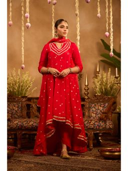 Alaya by Stage3 - Red Silk Embellished/Sequined Anarkali Kurta and Pant with Dupatta