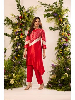 Alaya by Stage3 - Red Satin Printed Kurta with Pant