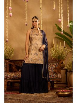 Alaya by Stage3 - Beige Chinon Printed Kurta with Sharara and Dupatta