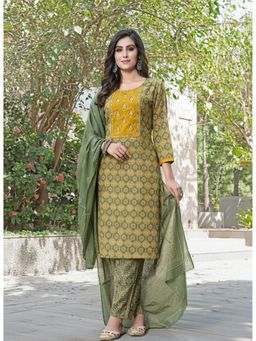 BulBul - Green Cotton Mirror Work Kurta with Pant and Dupatta