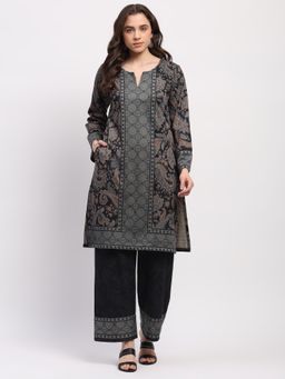 ME & I - Navy Blue Acrylic Blend Printed Kurta and Pant