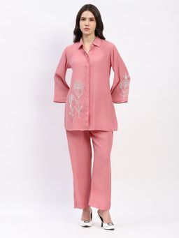 ME & I - Pink Polyester Crepe Thread Work Kurta with Pant