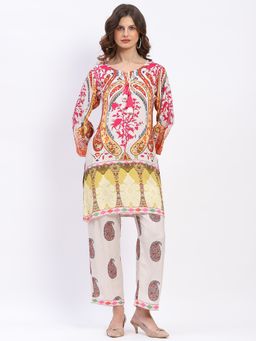 ME & I - White Rayon Printed Kurta with Pant