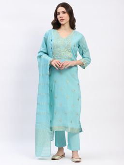 ME & I - Blue Chanderi Zari Kurta with Pant and Dupatta
